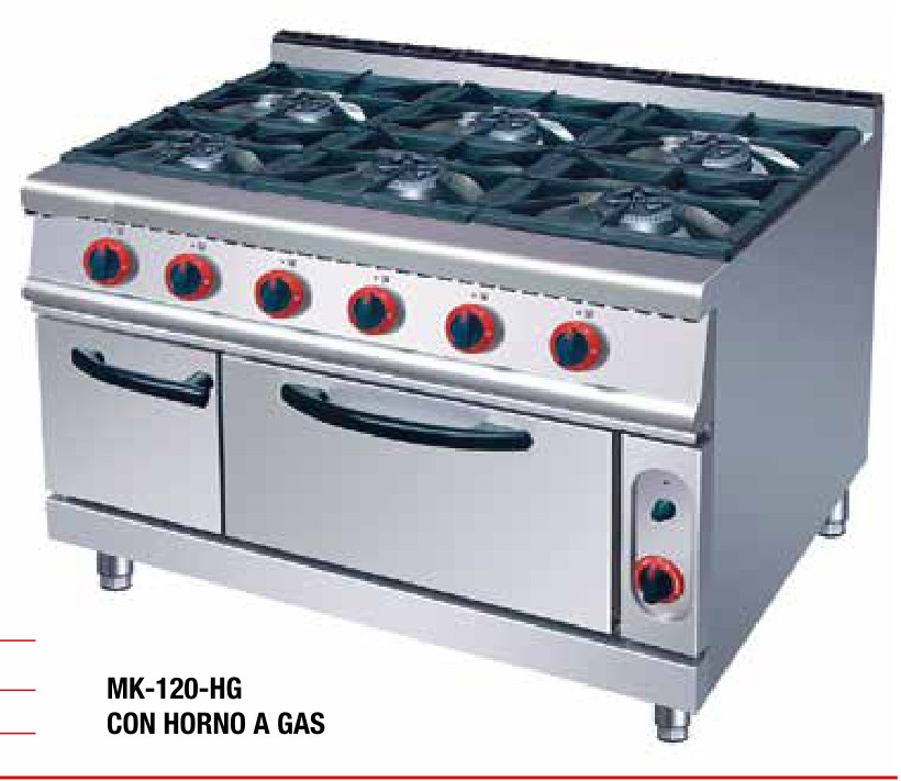 Cocinas Makexpres 6 Fuegos con Horno y Armario Lateral MK-120-HG